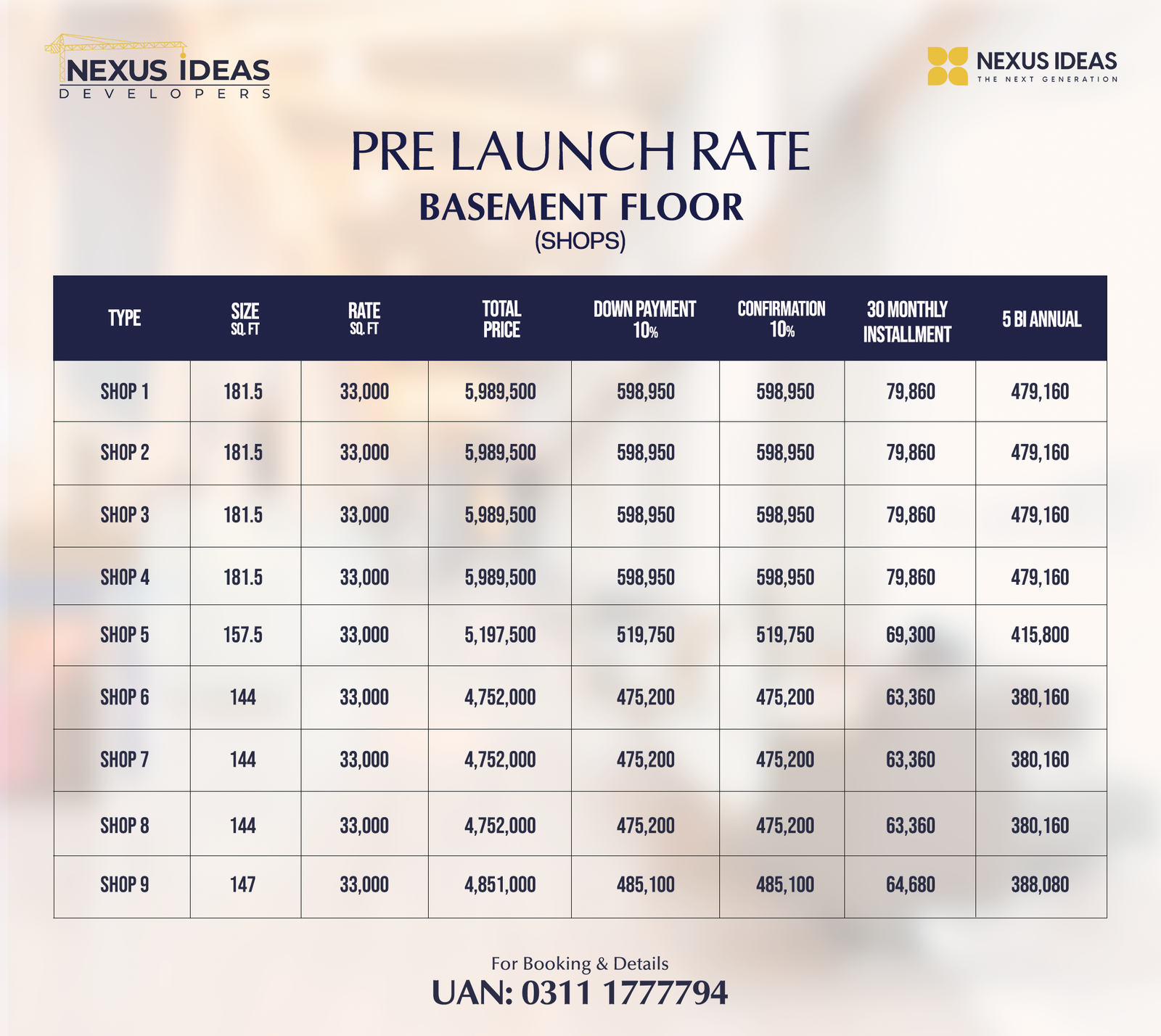 Nexus Square basement floor shops payment plan