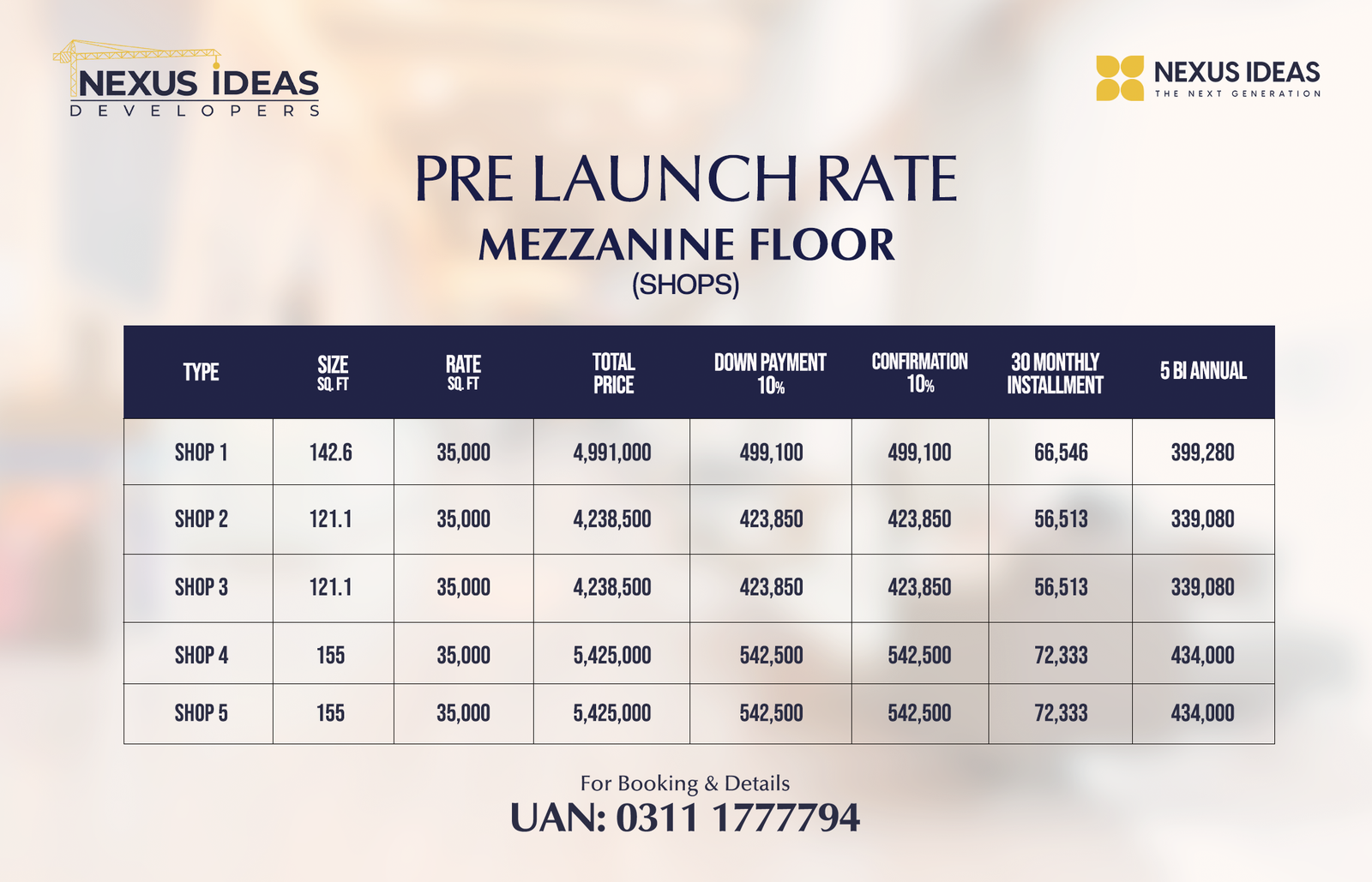 Nexus Square mezzanine floor shops payment plan
