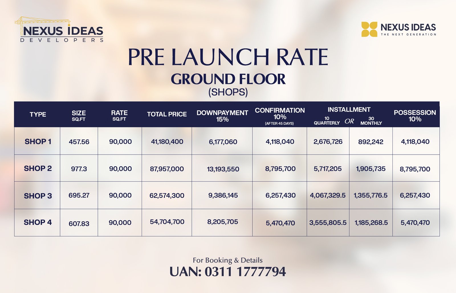 Ground floor retail shops payment plan for Nexus Creek